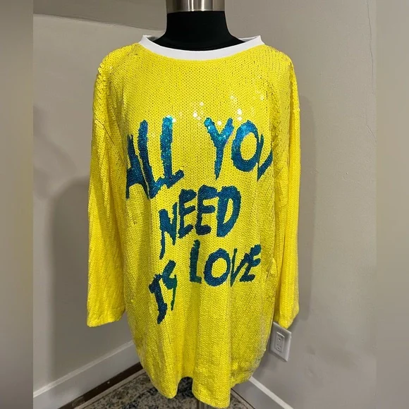 FASHION NOVA/FANCY DREAM Sequined Yellow Mini Dress "All You Need Is Love" 💛 - Picture 3 of 15